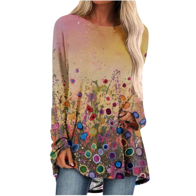 Camisas Para Mujer Moda Casual Manga Larga Cuello Redondo Tops Blusa Suelta Camisas Estampadas Odeerbi ODB128196