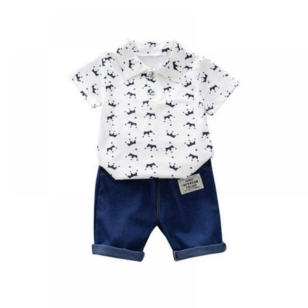 

Toddler Little Boy Kids Summer Floral Shirt Blouse Tops + Denim Shorts Outfit Set Clothe