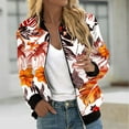 thumbnail image 5 of UTSJKR Bomber Jacket for Women 2024 Fall Fashion Floral Print Lightweight Comfy Jackets Trendy Oversized Zip Up Coat Outwear with Pockets Orange S, 5 of 5