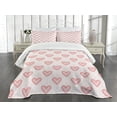 thumbnail image 3 of Ambesonne Pearls Quilted Bedspread Set 3 Pcs, Dotted Heart Pattern, Queen Size, Blush Cream Red, 3 of 5
