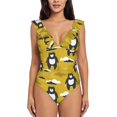 thumbnail image 2 of Yiaed Cartoon Bear Yellow Print Women's Ruffled One Piece Swimsuit V Neck Swimwear Slimming Monokini for Woman-X-Large, 2 of 8