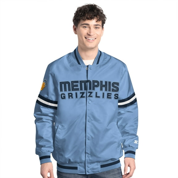 Men's Starter Light Blue/Navy Memphis Grizzlies Scout Full Snap Varsity Jacket