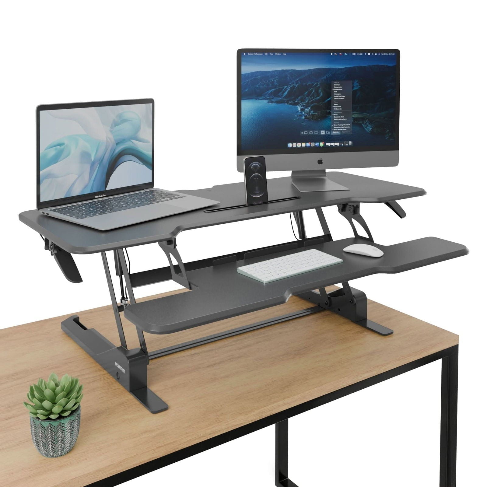 47 Inch Large Standing Desk Converter – Extra Wide Sit Stand Riser with Keyboard Tray, Dual Monitor Space, Gas Spring Height Adjustable – Ergonomic Desktop Workstation for Home or Office