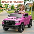 thumbnail image 5 of Hugrove 12V Ride on Car Toys with Remote Control, Ram 1500 Electric Car for Kids with Bluetooth, USB/MP3 Player, LED Light, Battery Powered Vehicles for Toddler Boys Girls 3-6 Years, Pink, 5 of 9