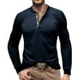 thumbnail image 2 of IROINNID Henley Shirts for Men Casual Basic Solid Color Blouse Tee Shirt Top Long Sleeve Round-Neck Blouses & Shirts ,Dark Blue, 2 of 7
