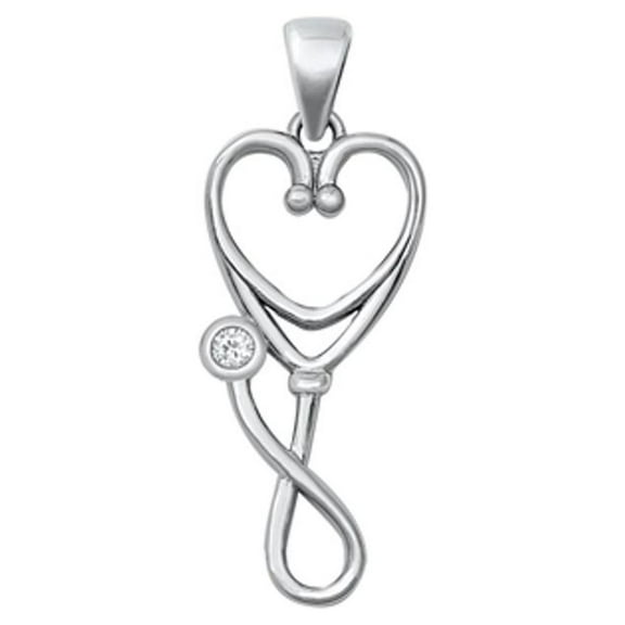 Sterling Silver Clear Cubic Zirconia Heart Stethoscope Pendant Nurse Doctor Charm Jewelry Female