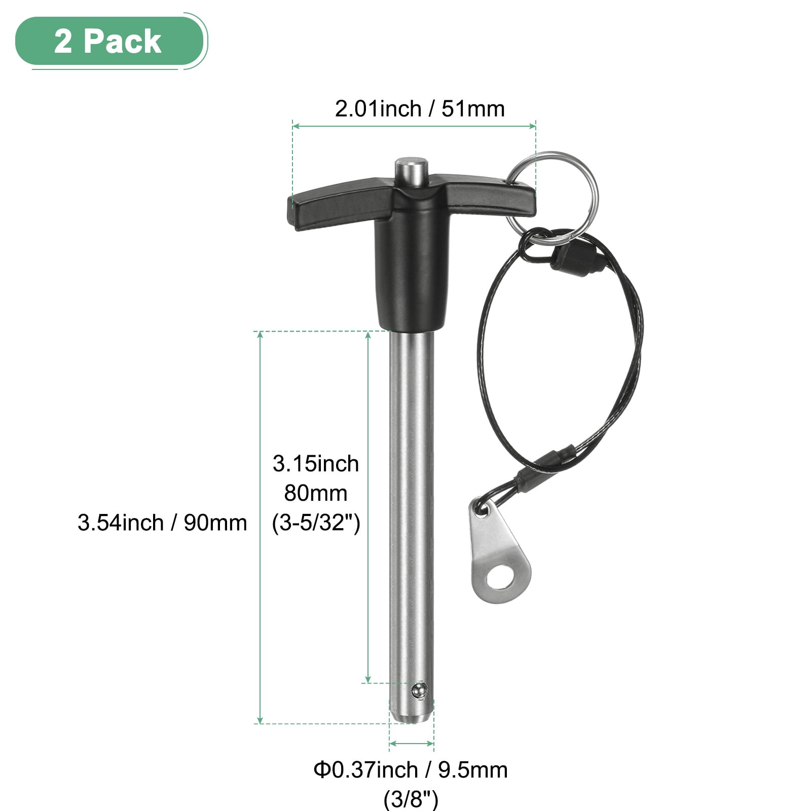 Uxcell 2Pcs T Handle Lock Pins, 9.5mm Dia. 80mm Usage Long Push-Button Ball Locking Pin