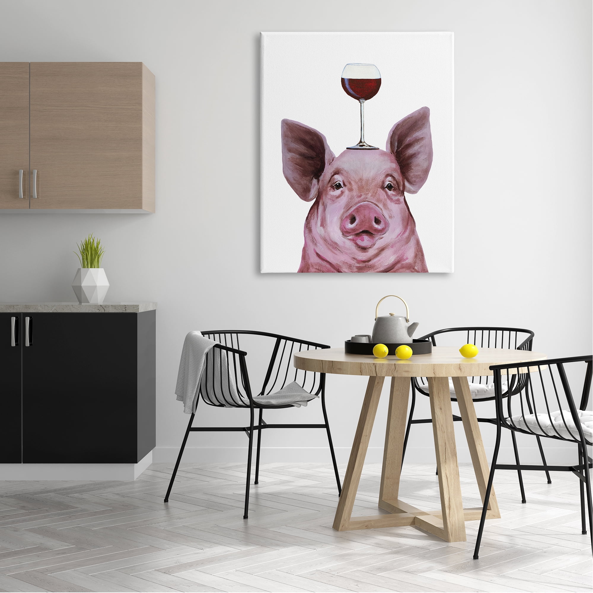 Stupell Industries Cute Farm Pig Looking Holding Wine Glass , 36 x 48, Design by Coco de Paris