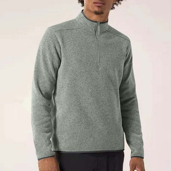 GuangCheng Men's Fleece Pullover Sweaters,Quarter Zip,Thermal,Warm,Comfortable,Soft,Lightweight,Active Basic Tees,Gray,Size L