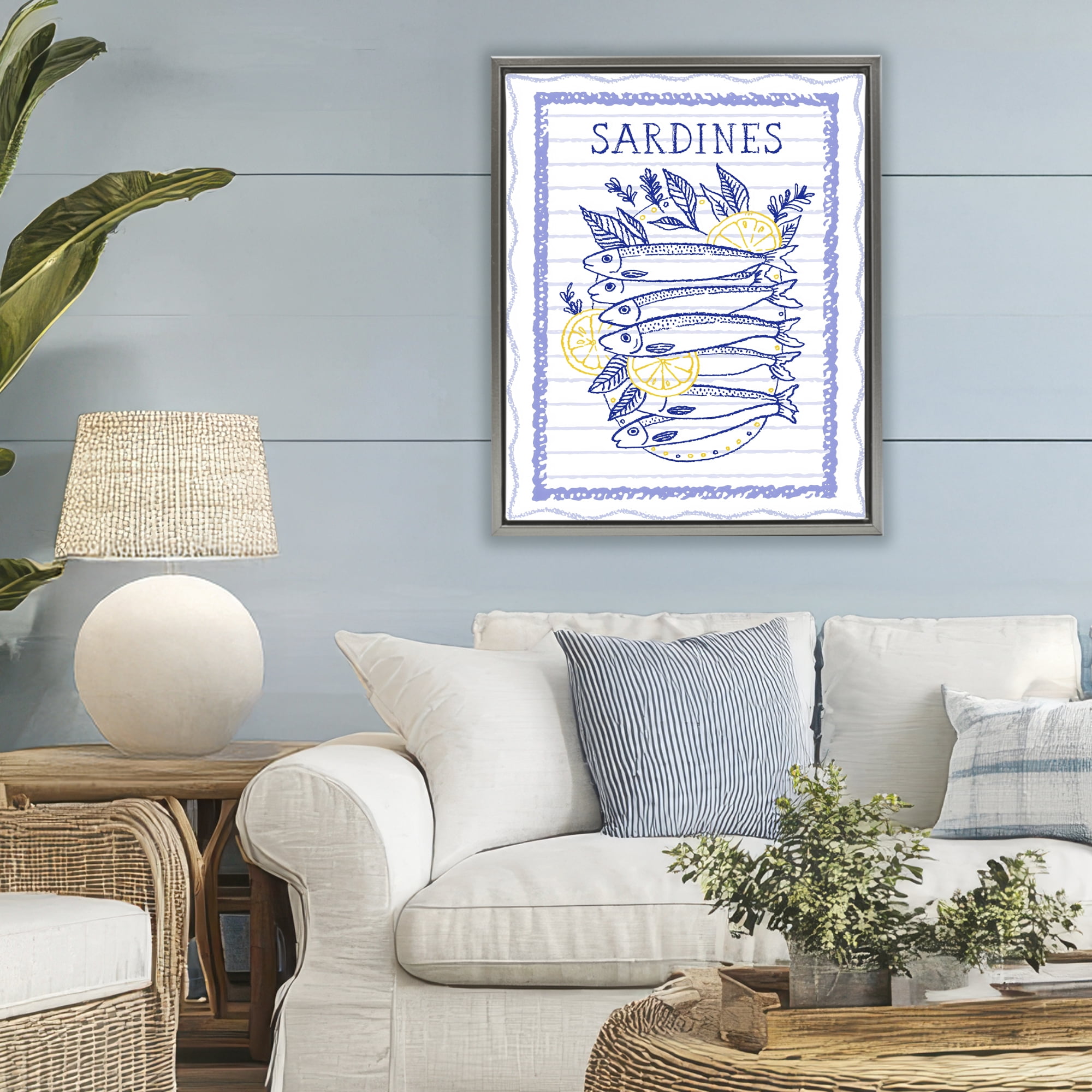 Stupell Industries Sardines Pile with Lemons Gray Framed Floater Canvas Wall Art, design by Creative Studio