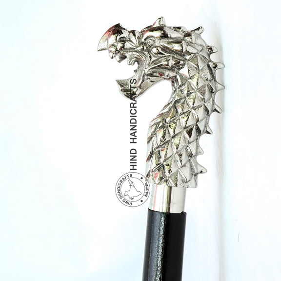 Decorative Victorian Canes and Walking Sticks for Men & Women - 36" Black Ebony Brass Handle Unisex Derby Foldable Cane | Hind Handicrafts (36 inch, Silver Dragon 1)