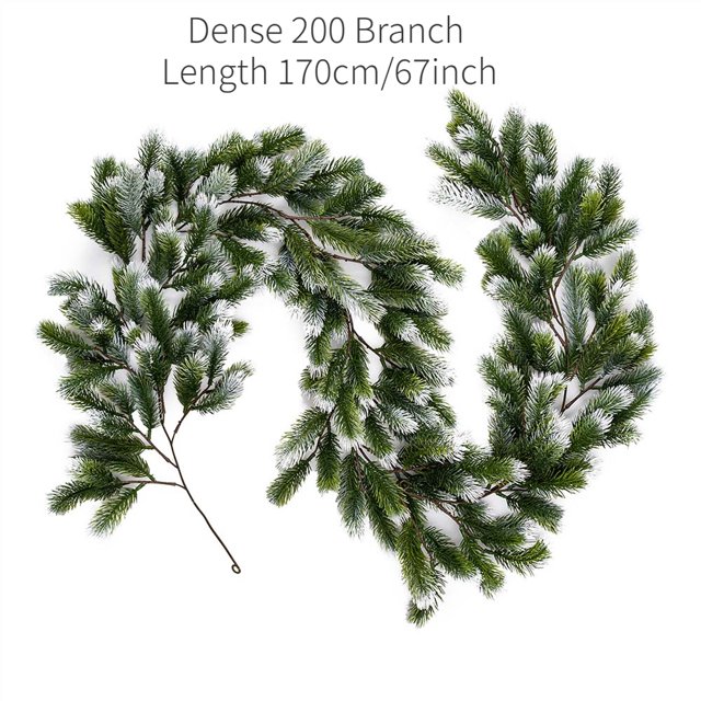 Coronas de Navidad para puerta delantera, guirnalda densa verde, agujas de pino de ratán PE, decoraciones navideñas para ventanas de escaleras, 1,9 m/0,5 m