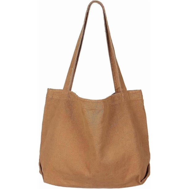 Canvas Tote Bag for Women,Casual Shoulder Work Bag, Big Capacity Shopping Handbags with Interior Pocket(Brown)