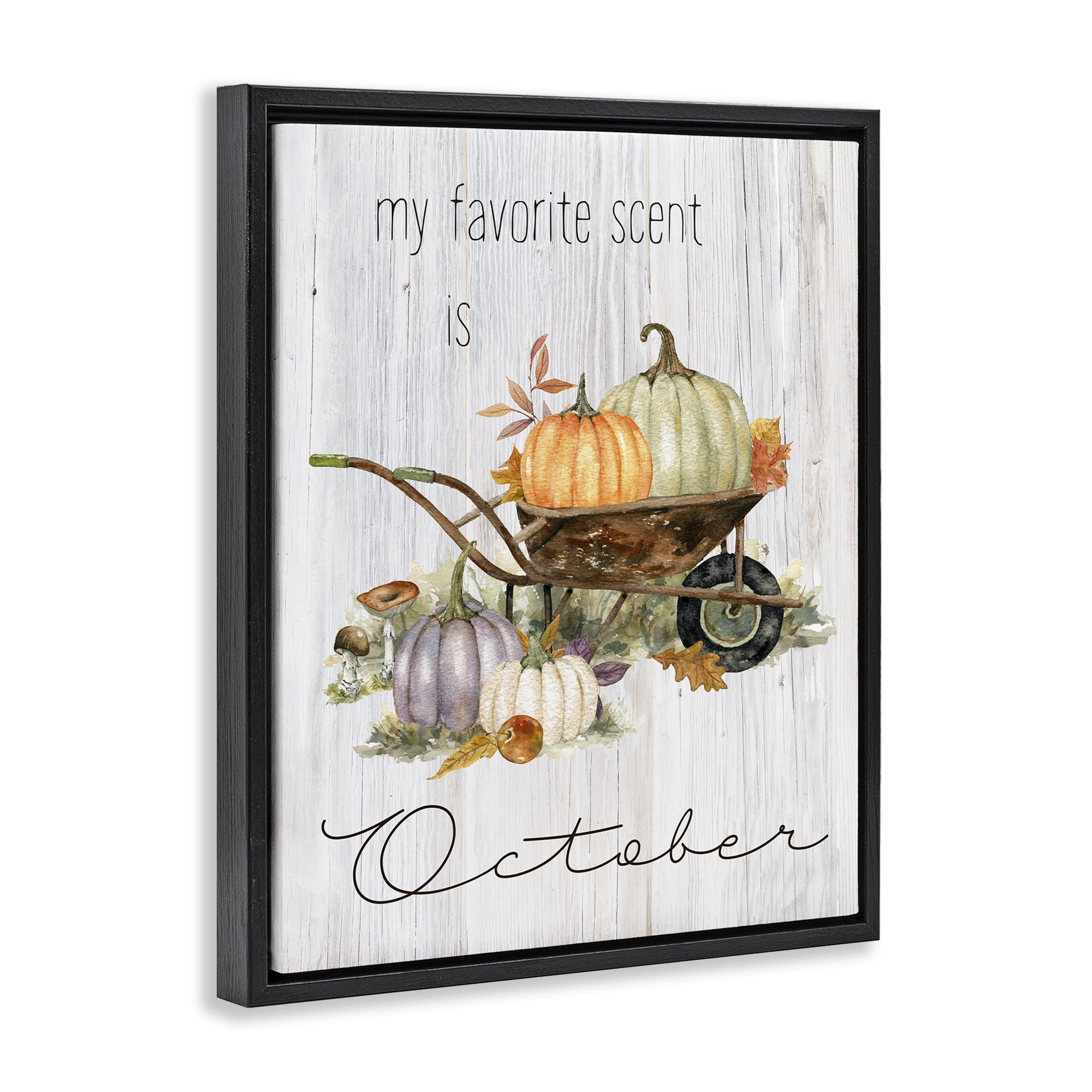 Stupell Industries Favorite Scent is October Holiday Painting Black Floater Framed Canvas Art Prints Wall Art, 25 x 31