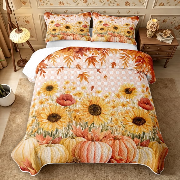 Erosebridal Plaid Floral Twin Quilt Set 2 Pieces,Fall Harvest Twin Coverlet Set,Light Pink,1 Bedspread and 1 Pillowcase