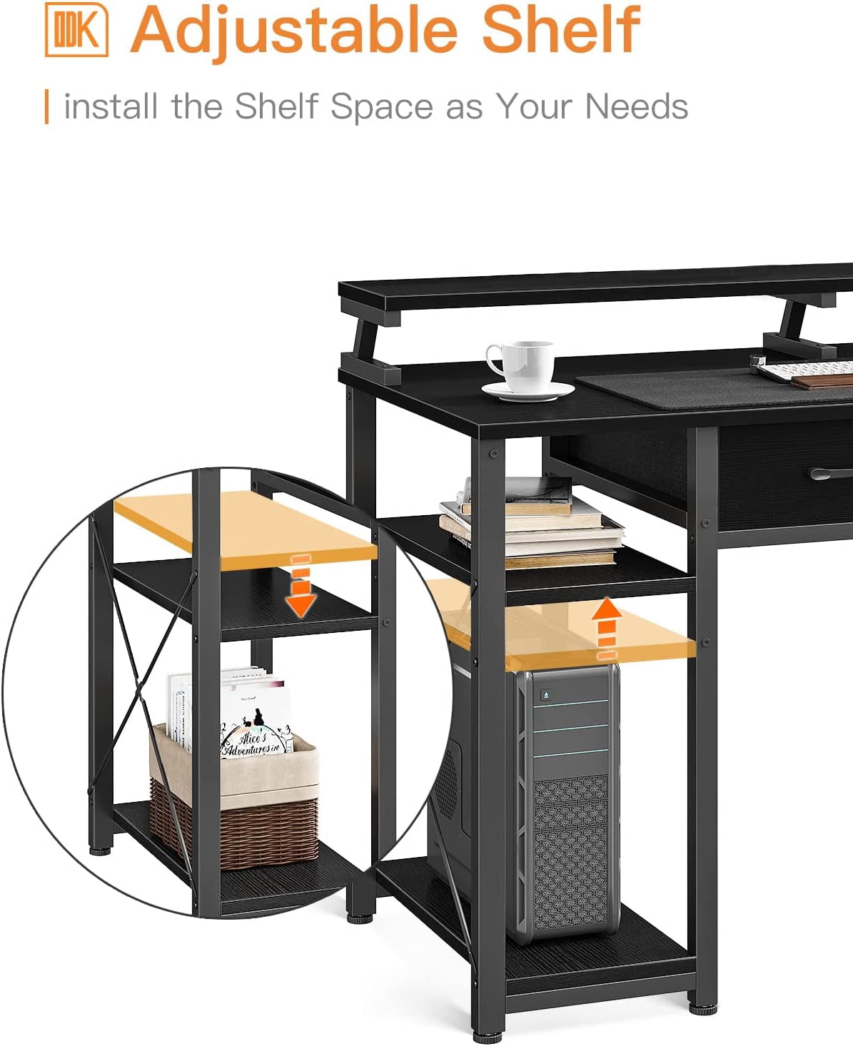 ODK Computer Desk 47" Table Office Desk with Drawers & Wood Storage