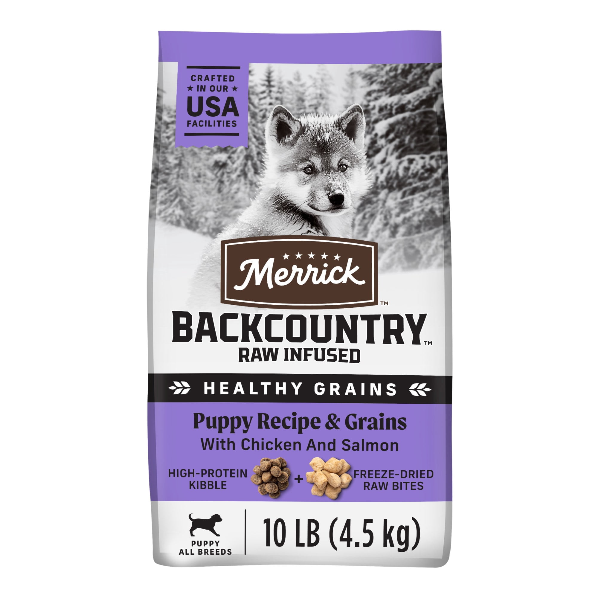Merrick Backcountry Healthy Grains Premium Kibble with Freeze Dried Raw Pieces, Chicken Dry Puppy Food, 10 lbs.