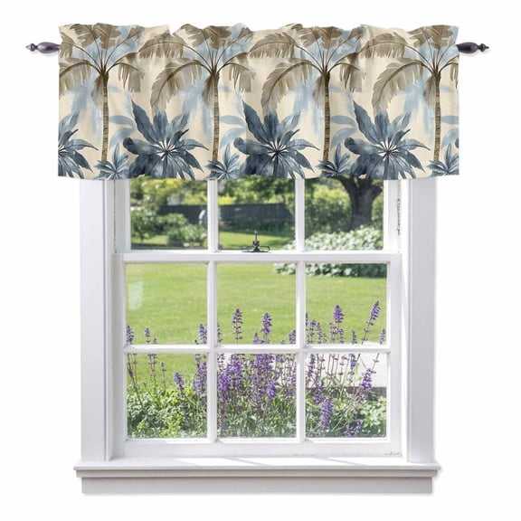 Tropical Plant Coconut Palm Tree Valances for Windows,Kitchen Valance Rod Pocket Short Curtain, Watercolor Abstract Trees Valance Curtain Window Valances for Bedroom Bathroom Living Room 42x12in