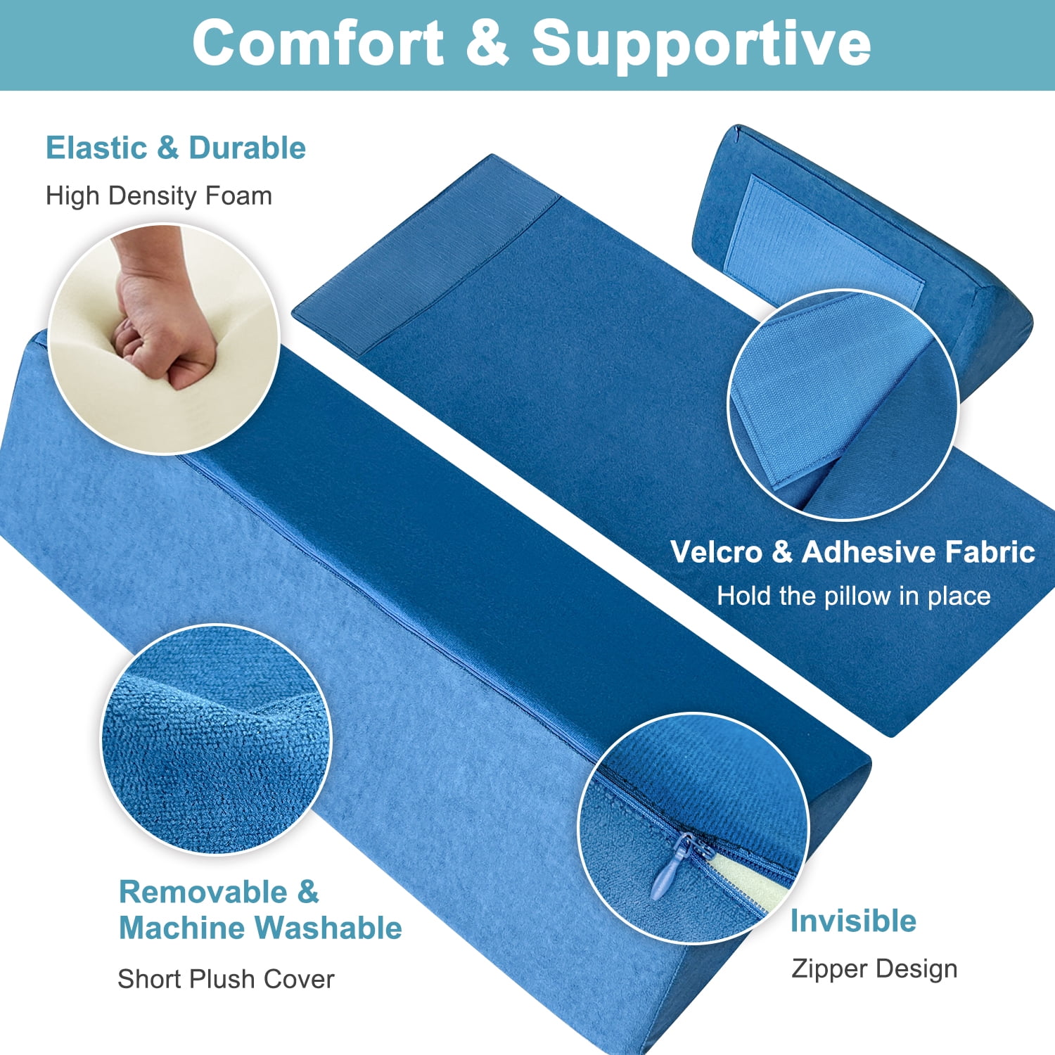 Wedge Pillow for Side Sleeping, Positioning, Post-Surgery Support, Bedsore Cushion for Back Comfort, Pressure Relief & Bed Care, Turning Foam Wedge Pillow