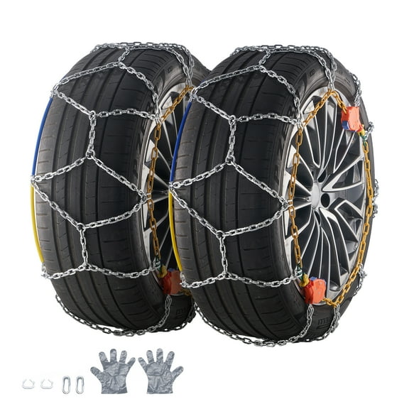 KFFKFF Snow Chains for Tires, Diamond Pattern Grip Chains, Anti-Skid Manganese Steel, Emergency Road Assistance for Cars, SUVs, Trucks - 2 Pack