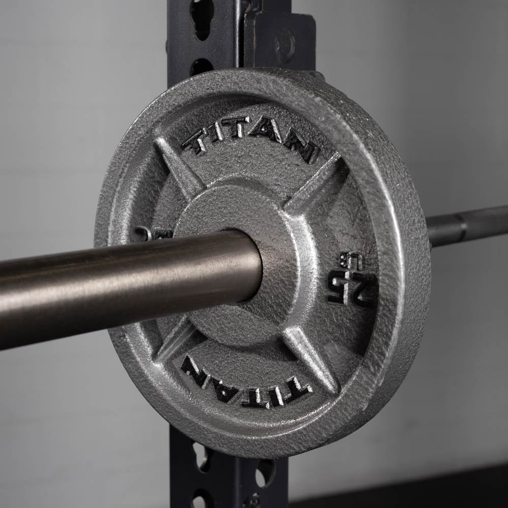 Titan Fitness 25 LB Cast Iron Olympic Plates, Sold In Pairs, Classic Weight Plate Design, Silver Hammer Finish