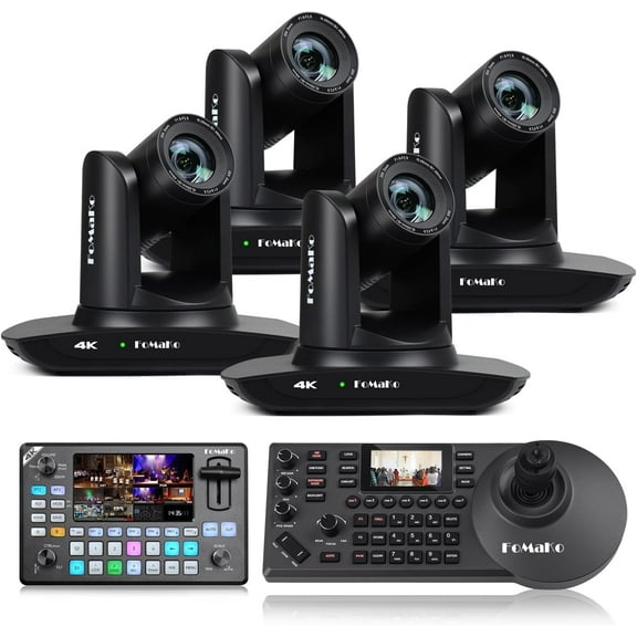 FoMaKo 4K PTZ Camera HDMI, AI Auto-Tracking,20X Optical Zoom(4pcs),KC602 Video Mixer Switcher,KC608 Pro PTZ Controller,for Church Worship Education Conference Events(K20UHX4 KC602 KC608 Pro)