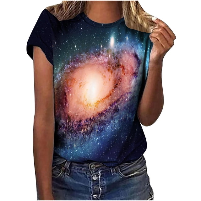 AherBiu T-Shirts à Manches Courtes pour Femmes Col Ras du Cou Imprimé Teinture sur Nœuds Été Décontracté Ample Haut T-Shirts Chemises