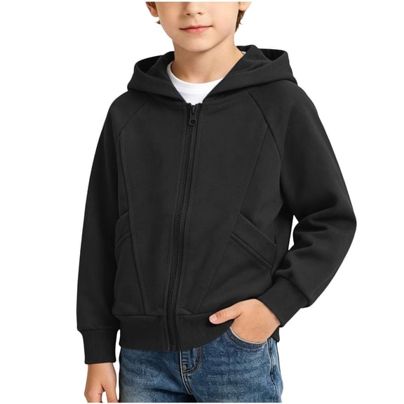 Hiijoy Toddler Boys Zip Up Hoodies Casual Cozy Long Sleeve Sweatshirt Kids Jacket, Black