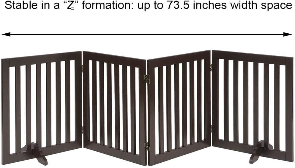 Unipaws 24" H Free Standing Pet Gate for Dog Cat, Wooden Dog Gates for Doorway, Stairs, Step Over Foldable Pet Fence for The House, Expandable Dog Barrier, Indoor Use, Espresso