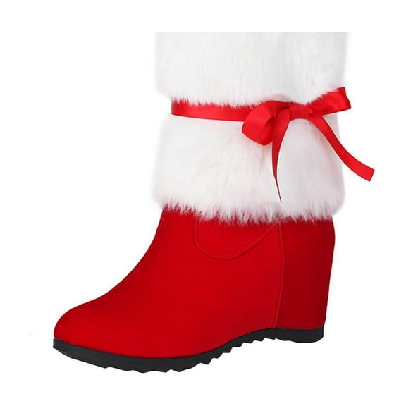 White Ladies Elegant Design Bow Round Toe Wedge Heel Ankle Boots Roomy Fit