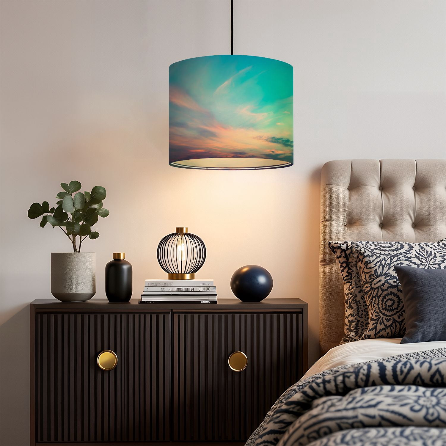 Linen Drum Lampshades Sky pink blue colors effect light pastel colored sunset 13"x13"x10" Light Shade for Table Lamps Floor Lamp Shades Lampshade Replacement Assembly Required