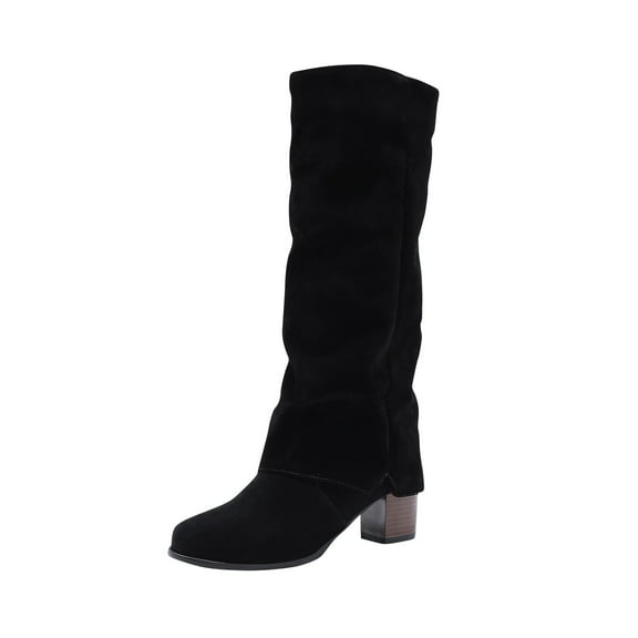 Women's Knee High Boots - Stylish and Comfortable Round Toe Casual Riding Combat Boots with Side Zipper Closure for Fall and Winter Wear for Women Black 4.5