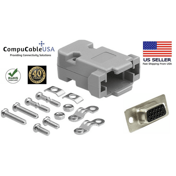 CompuCablePlusUSA.com Best HD15 Female Solder Type Connector Kit with Plastic Hood