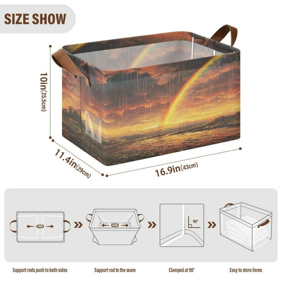BZSMCE Collapsible Fabric Cube Storage Bins Rainbow After Rain Design Pattern Storage Box