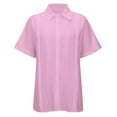 thumbnail image 4 of MIXUE Women Blouses Solid Color Lapel Short Sleeve Button Up Casual Work Loose Fit Womens Summer Tops Streetwear,Pink,XXL, 4 of 8
