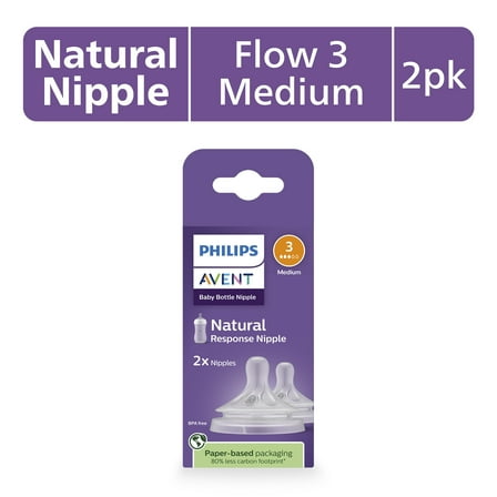 Philips Avent Natural Response Nipples, Medium Flow (Flow 3), 2-Pack, SCY963/02