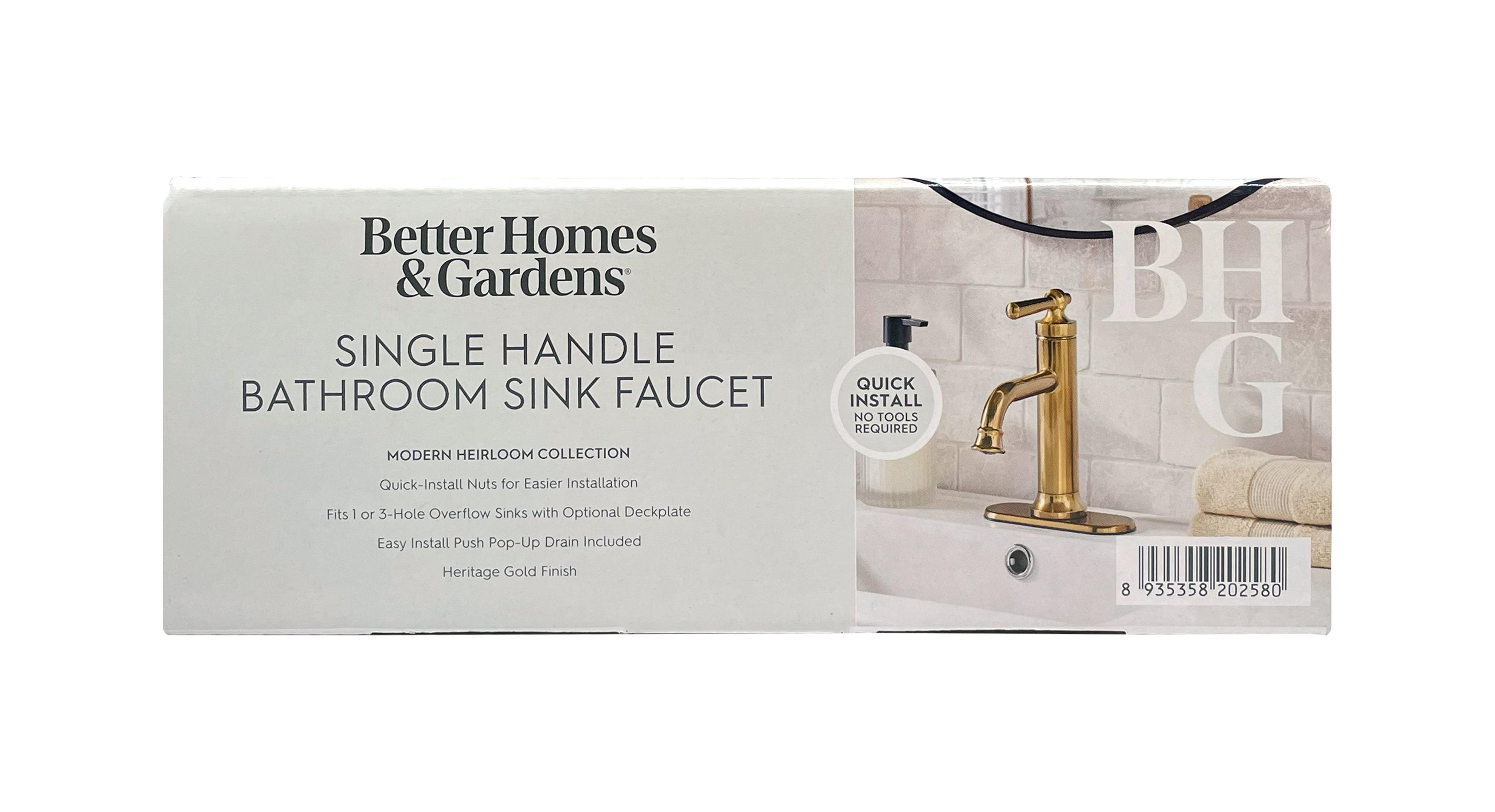 Better Homes & Gardens Modern Heirloom Single Handle Bathroom Faucet in Heritage Gold