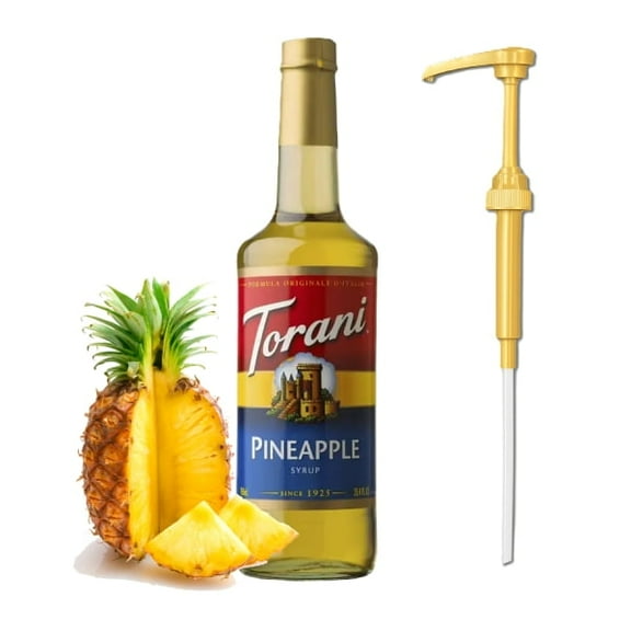 Torani Pineapple Flavouring Syrup, 25.4 fl oz (750ml) Glass Bottle with Absol Gold Pump