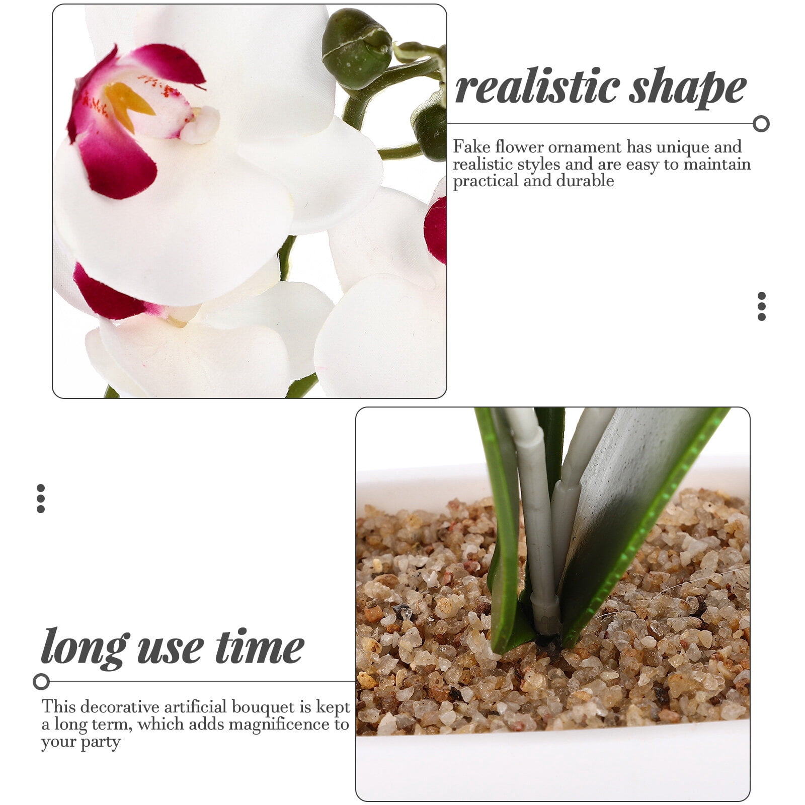 Realistic Artificial Phalaenopsis Faux Flower Orchid in Pot Fake Flowers for Table