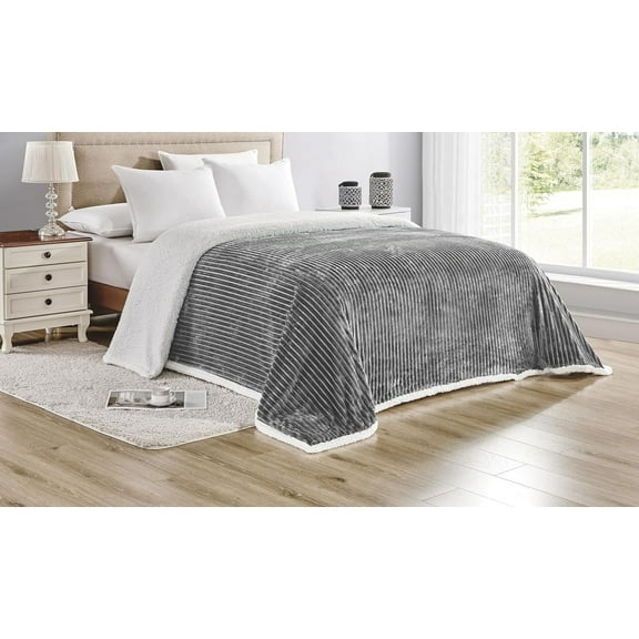 Faith, Hope, Love Home Décor Queen Size Corduroy Oversized Sherpa Blankets (90" x 90") - Grey