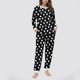 thumbnail image 1 of Conjunto de top y pantalones de poliéster con bolsillos largos y estampado de cuello redondo informal para mujer, 1 of 6