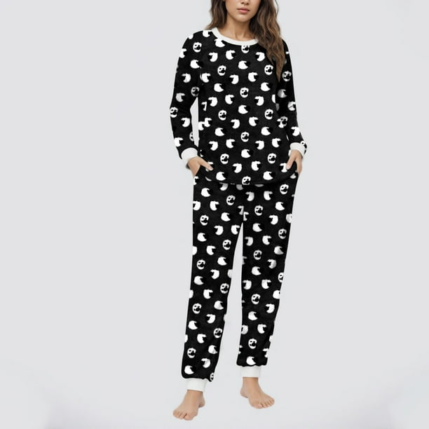 Conjunto de top y pantalones de poliéster con bolsillos largos y estampado de cuello redondo informal para mujer