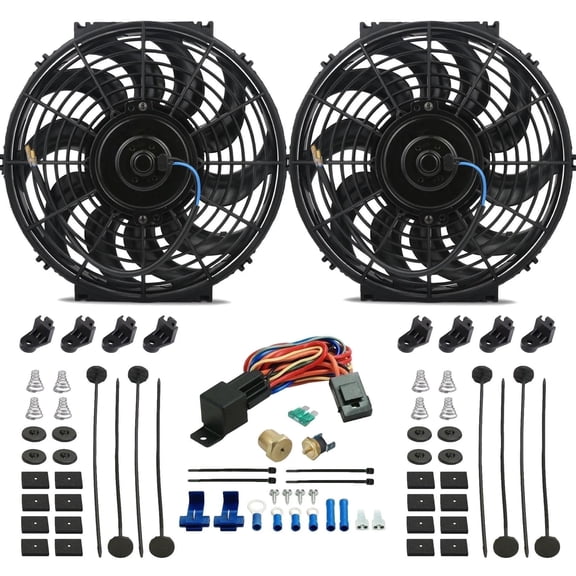 Dual 12-13 Inch 130w Electric Radiator Fans Thermostat Switch Wiring Kit