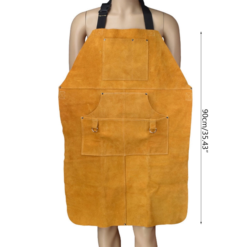 Leather Work Apron Heat Flame Resistant Durable Welding Apron 6 Tool Pockets New 