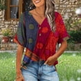 thumbnail image 2 of ZQUUVOU Women's T-Shirt Casual Button V-Neck Loose Elastic Printed Blouse G-Red (L), 2 of 6