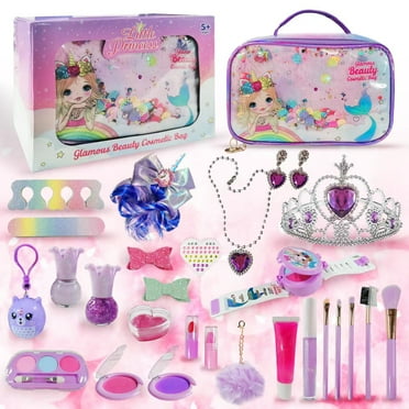 29 Pcs Kids Makeup Kit for Girls, Safe & Non Toxic Washable Makeup Toy Set, Real Cosmetic Beauty Set for Play Game Christmas Birthday Party