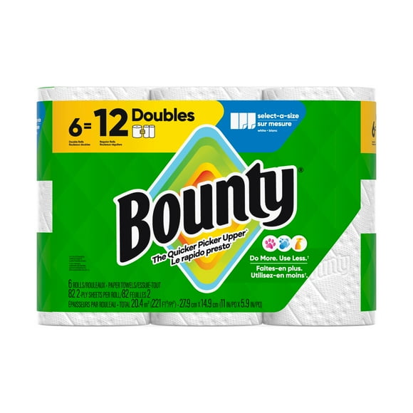 Bounty Paper Towels Select-A-Size White, 6 Double Rolls Per Roll, 6CT