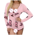 thumbnail image 6 of Lovskoo 2024 Onesie Pajamas for Women One Piece Valentine'S Day Print V Neck Long Sleeve Bodysuit Sleepwear Pajamas Rompers Overall Sleepwear Pink, 6 of 7