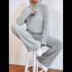 thumbnail image 4 of Conjuntos de 2 Piezas para Mujer para Otoño: Suéter de Punto de Viaje, Pantalones Anchos y Chándal para Estar en Casa. Gris L, 4 of 9