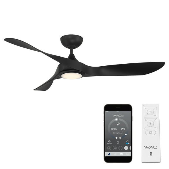 WAC Swirl 54" Matte Black Integrated LED Smart Ceiling Fan with Remote Control